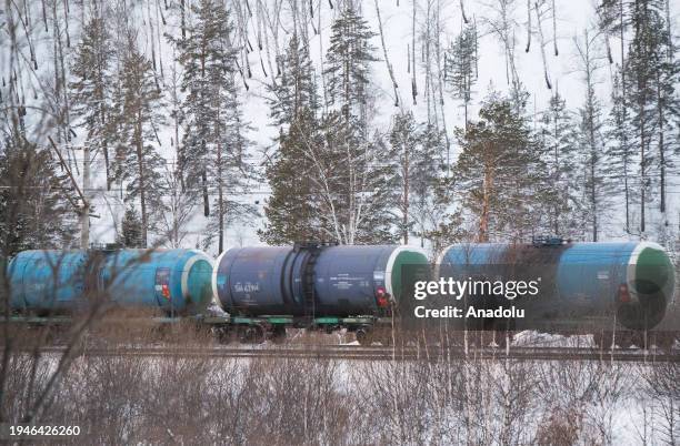View of a train on the Trans-Siberian Railway , the main transport artery of Russia as connecting the European part of country with the largest East...