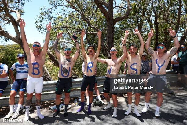 Fans cheer on Luke Burns of the Australian National Team on Old Willunga Hill during the 24th Santos Tour Down Under THINK Road Safety Men's Stage 5...