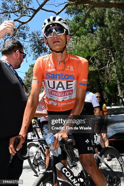 Isaac Del Toro Romero of Mexico and UAE Team Emirates leaves the Orange Santos Leader's Jersey during the 24th Santos Tour Down Under 2024, Stage 5 a...