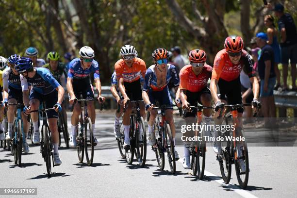 Isaac Del Toro Romero of Mexico and UAE Team Emirates - Orange Santos Leader's Jersey, Simon Yates of United Kingdom and Team Jayco AlUla, Jhonatan...