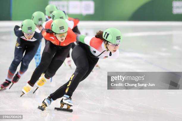 Diana Laura Vegi of Hungary and Li Jinzi of China compete in the Women 1500m Final A during a day one of the Winter Youth Olympic Games at Gangneung...