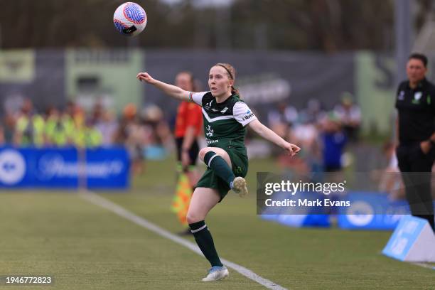 Sasha Grove of United kicks during the A-League Women round 13 match between Canberra United and Melbourne Victory at McKellar Park, on January 20 in...