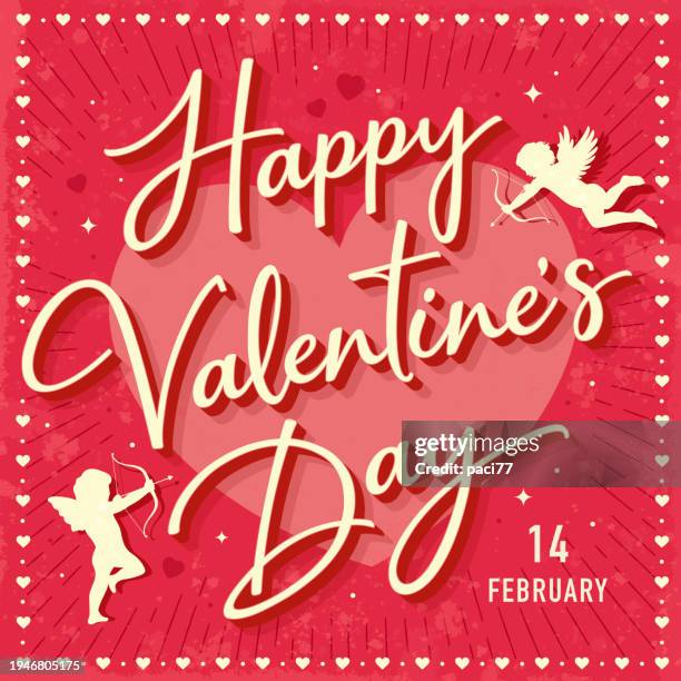 happy valentine’s day vintage card - cupid stock illustrations