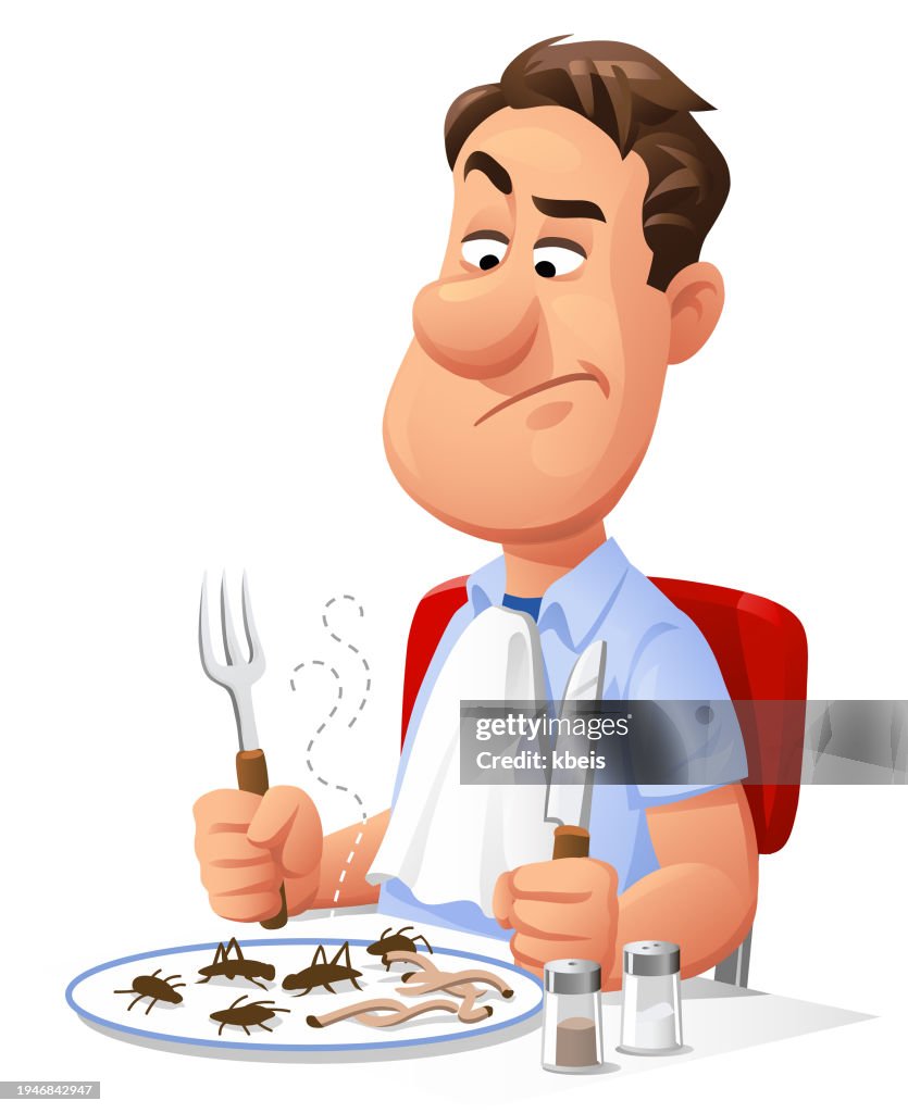 Skeptical Man Eating Insects