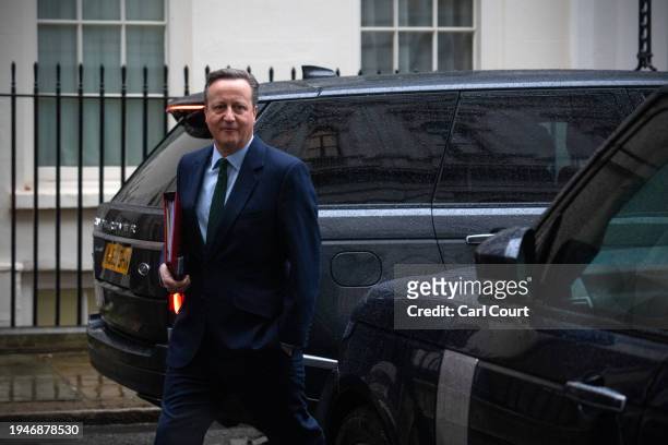 Lord David Cameron of Chipping Norton, Secretary of State for Foreign, Commonwealth and Development Affairs, leaves after attending the weekly...