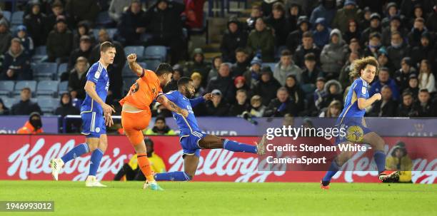 Ipswich Town's Massimo Luongo sees this shot parried by Leicester City's goalkeeper Mads Hermansen his team-mate Jeremy Sarmiento tap in a last...