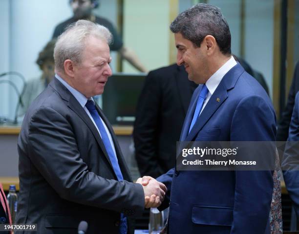 Commissioner for Agriculture Janusz Wojciechowski talks with the Greek Minister of Rural Development and Food Eleutherios Agkenakes prior the start...