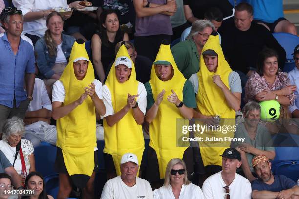 Patrons show their support during the round three singles match between Felix Auger-Aliassime of Canada and Daniil Medvedev during the 2024...