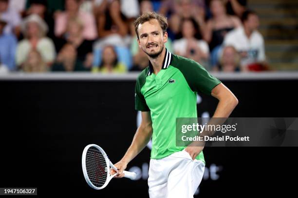 Daniil Medvedev celebrates match point in their round three singles match against Felix Auger-Aliassime of Canada during the 2024 Australian Open at...