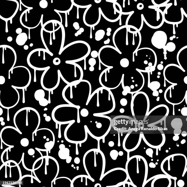 graffiti flowers seamless pattern - tshirt texture stock illustrations