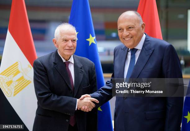 Commissioner for Foreign Affairs and Security Policy - Vice President Josep Borrell welcomes the Egyptian Minister of Foreign Affairs Sameh Hassan...