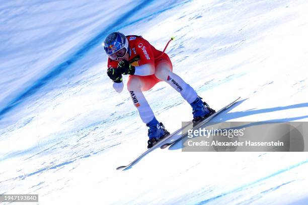 Marco Odermatt of Switzerland competes during the Men's Downhill in the Audi FIS Alpine Ski World Cup on January 20, 2024 in Kitzbuehel, Austria.
