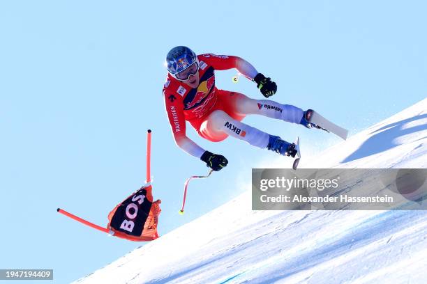 Marco Odermatt of Switzerland competes during the Men's Downhill in the Audi FIS Alpine Ski World Cup on January 20, 2024 in Kitzbuehel, Austria.