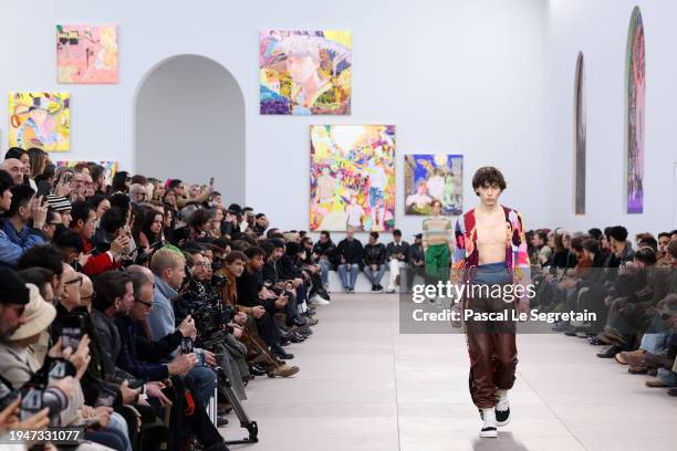 Model walks the runway during the Loewe Menswear Fall/Winter 2024-2025 show as part of Paris Fashion Week on January 20, 2024 in Paris, France.