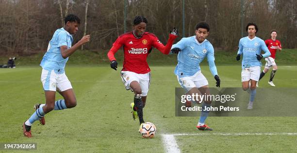 Victor Musa of Manchester United U18s in action during the U18 Premier League match between Manchester United U18s v Manchester City U18s at...