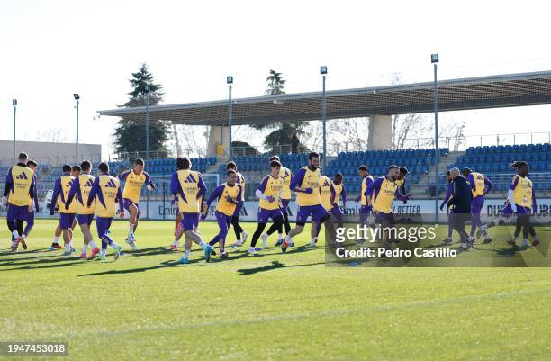 Real Madrid squad are training at Valdebebas training ground on January 20, 2024 in Madrid, Spain.