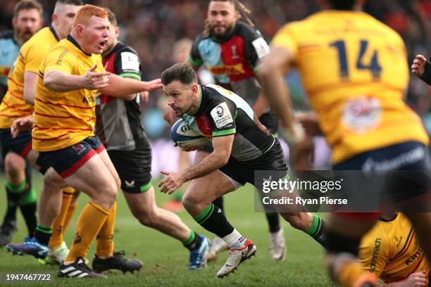 Danny Care of Harlequins scores his team's fourth try during the Investec Champions Cup match between Harlequins and Ulster Rugby at Twickenham Stoop...