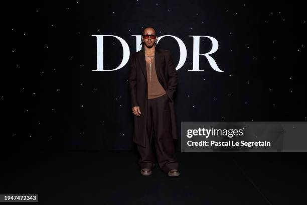 Lewis Hamilton attends the Dior Homme Menswear Fall/Winter 2024-2025 show as part of Paris Fashion Week on January 19, 2024 in Paris, France.