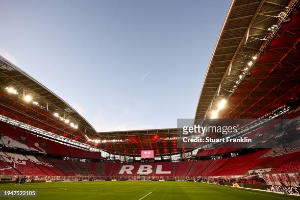 General view inside the stadium prior to the Bundesliga match between RB Leipzig and Bayer 04 Leverkusen at Red Bull Arena on January 20, 2024 in...