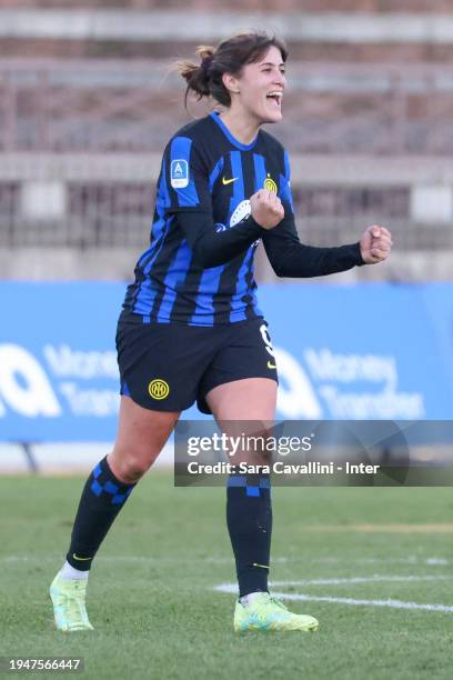 Elisa Polli of FC Internazionale Women celebrates at the end of the match, after scoring her team's second goal during FC Internazionale v AS Roma-...