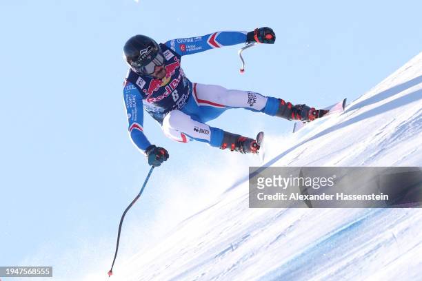 Cyprien Sarrazin of France competes during the Men's Downhill in the Audi FIS Alpine Ski World Cup on January 20, 2024 in Kitzbuehel, Austria.