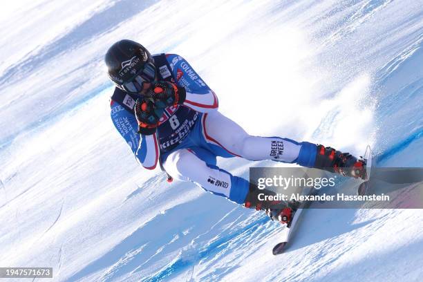 Cyprien Sarrazin of France competes during the Men's Downhill in the Audi FIS Alpine Ski World Cup on January 20, 2024 in Kitzbuehel, Austria.