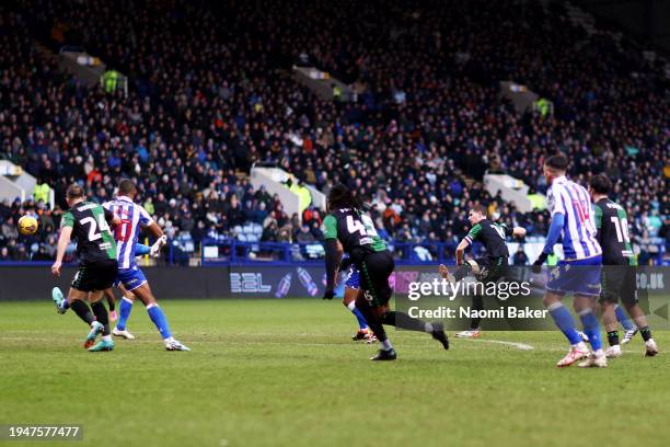 Ben Sheaf of Coventry City scores his team's first goal during the Sky Bet Championship match between Sheffield Wednesday and Coventry City at...