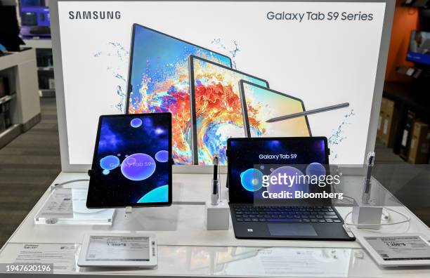 Samsung Galaxy Tab S9 devices at a Best Buy store in Montreal, Quebec, Canada, on Friday, Jan. 19, 2024. Bell's subsidiary The Source will be...
