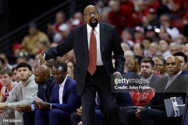 Mike Woodson head coach of the Indiana Hoosiers during the game against the Wisconsin Badgers at Kohl Center on January 19, 2024 in Madison,...