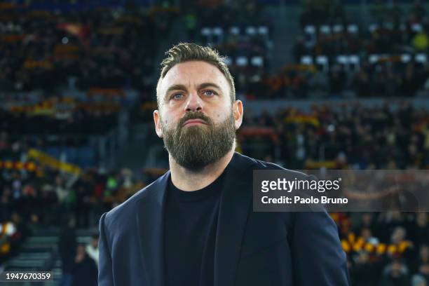 Daniele De Rossi, Head Coach of AS Roma, looks on prior to the Serie A TIM match between AS Roma and Hellas Verona FC at Stadio Olimpico on January...