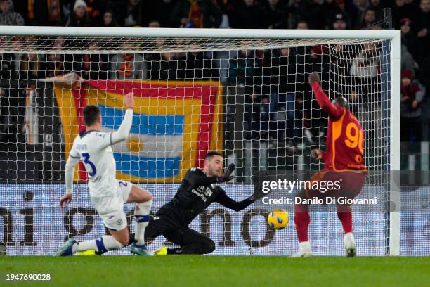 Romelu Lukaku of A.S. Roma score a goalduring the Serie A TIM match between AS Roma and Hellas Verona FC - Serie A TIM at Stadio Olimpico on January...