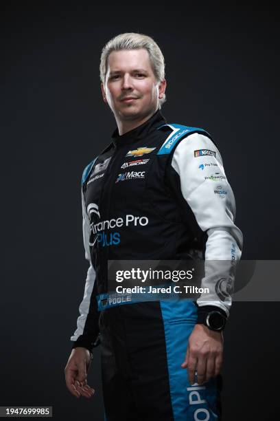 Driver Brennan Poole poses for a photo during the 2024 NASCAR Production Days at Charlotte Convention Center on January 17, 2024 in Charlotte, North...
