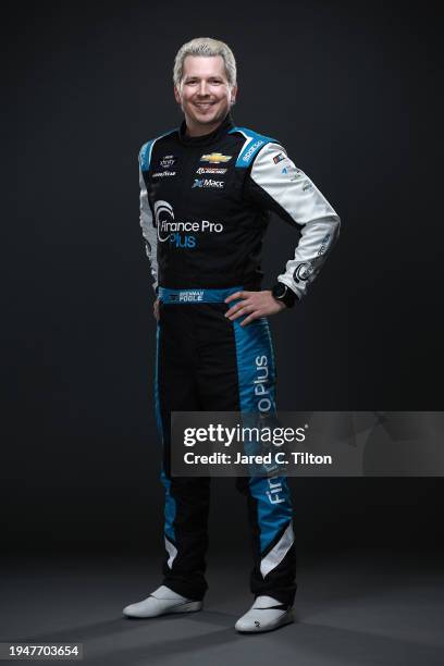 Driver Brennan Poole poses for a photo during the 2024 NASCAR Production Days at Charlotte Convention Center on January 17, 2024 in Charlotte, North...