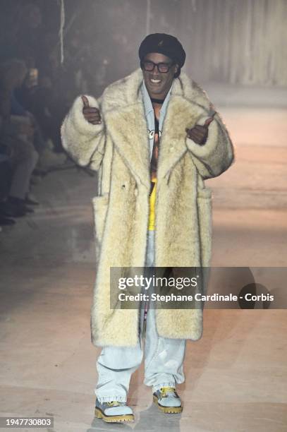 Ronaldinho walks the runway during the Kidsuper Menswear Fall/Winter 2024-2025 show as part of Paris Fashion Week on January 20, 2024 in Paris,...