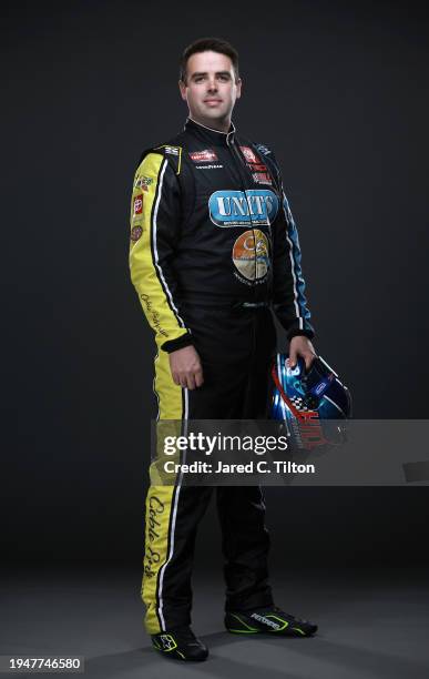 Driver Timmy Hill poses for a photo during the 2024 NASCAR Production Days at Charlotte Convention Center on January 18, 2024 in Charlotte, North...