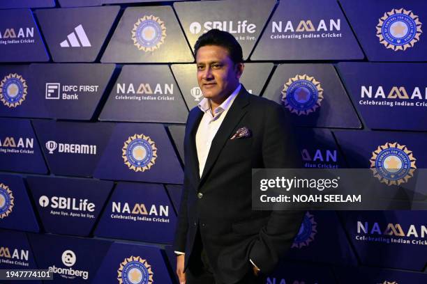 India's former player Anil Kumble poses for pictures at the Board of Control for Cricket in India awards ceremony in Hyderabad on January 23, 2024.