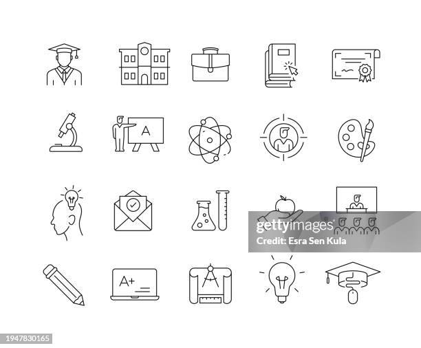 stockillustraties, clipart, cartoons en iconen met higher education line icon set with editable stroke - higher school certificate