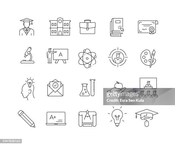 higher education line icon set with editable stroke - higher school certificate stock illustrations