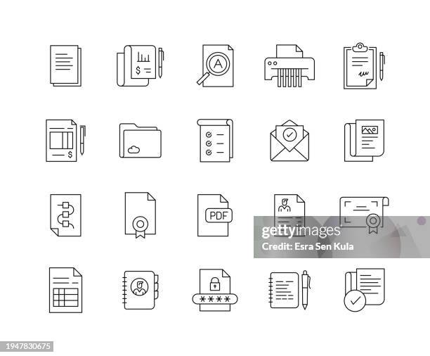 documents line icon set with editable stroke - security response stock illustrations