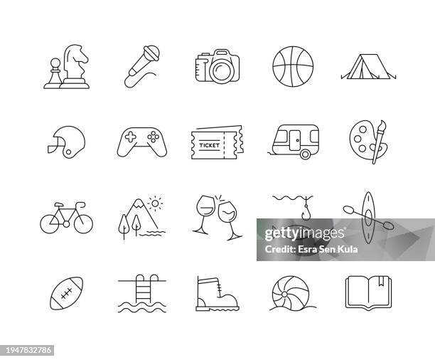 leisure activities line icon set with editable stroke - queen-chess-piece-clip-art stock illustrations