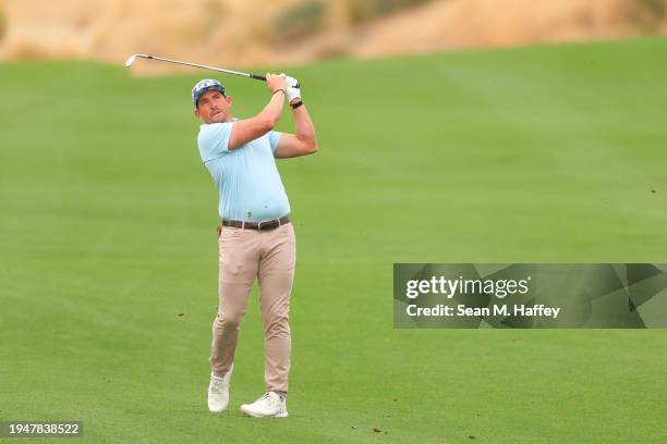 Scott Stallings of the United States hits from the first fairway during the third round of The American Express at Nicklaus Tournament Course on...