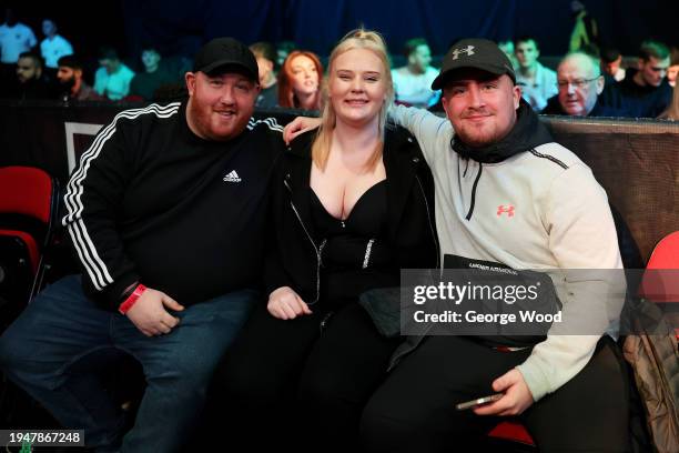 Darts Player, Luke Littler and Partner, Eloise Milburn pose for a photo during the MF & DAZN X Series event at First Direct Arena on January 20, 2024...