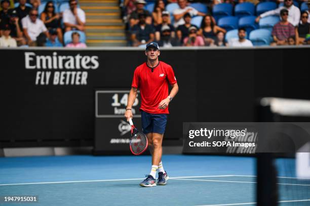 Tommy Paul of USA plays against Miomir Kecmanovic of Serbia during Round 3 match of the Australian Open Tennis Tournament at Melbourne Park. Miomir...