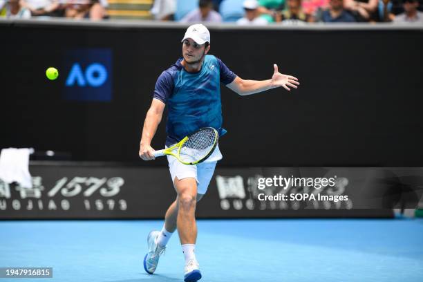 Miomir Kecmanovic of Serbia plays against Tommy Paul of USA during Round 3 match of the Australian Open Tennis Tournament at Melbourne Park. Miomir...