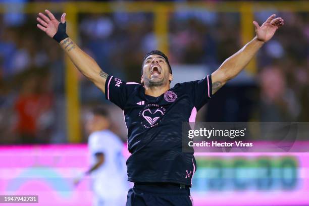 Luis Suarez of Inter Miami FC reacts during a friendly match between El Salvador and Inter Miami at Cuscatlan Stadium on January 19, 2024 in San...