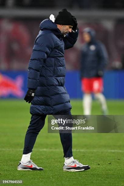 Marco Rose, Head Coach of RB Leipzig, reacts after the Bundesliga match between RB Leipzig and Bayer 04 Leverkusen at Red Bull Arena on January 20,...