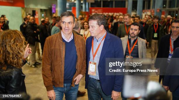 The President of the Government, Pedro Sanchez, and the PSdeG candidate for president of the Xunta de Galicia, Jose Ramon Gomez Besteiro, during the...