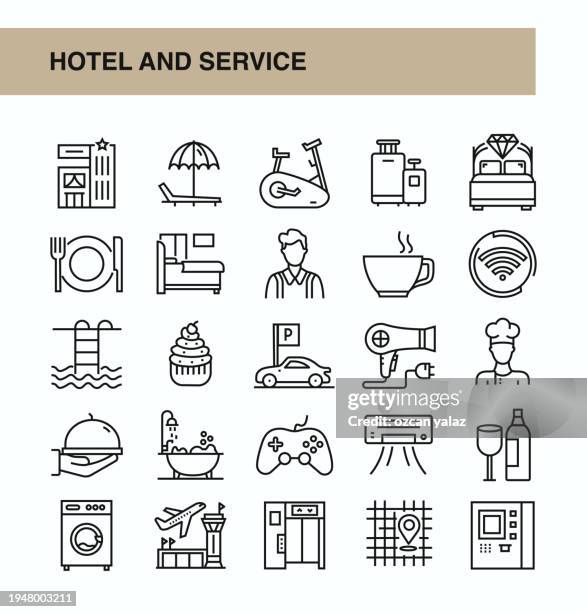 hotel and service line icon set illustration
hotel, bed - furniture, bedroom, apartment, pool, restaurant - motel stock illustrations