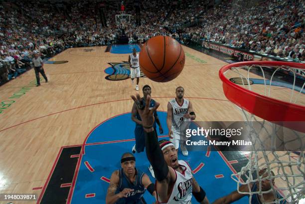 Philadelphia 76ers Allen Iverson in action, shoots vs Washington Wizards at First Union Center This game was Michael Jordan's last game of his NBA...