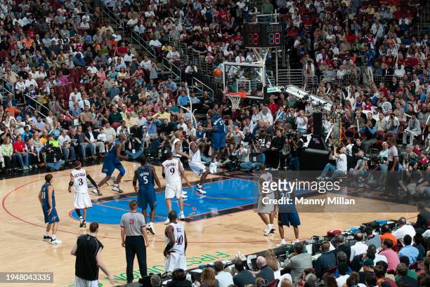Washington Wizards Michael Jordan in action, shoots vs Philadelphia 76ers at First Union Center This game was Michael Jordan's last game of his NBA...